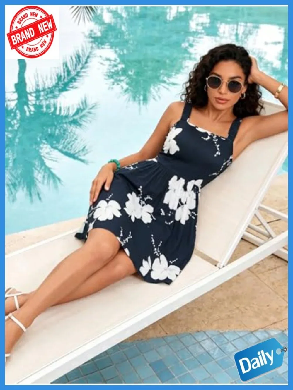 Square Neck Sleeveless A-Line Midi Dress with Pockets
